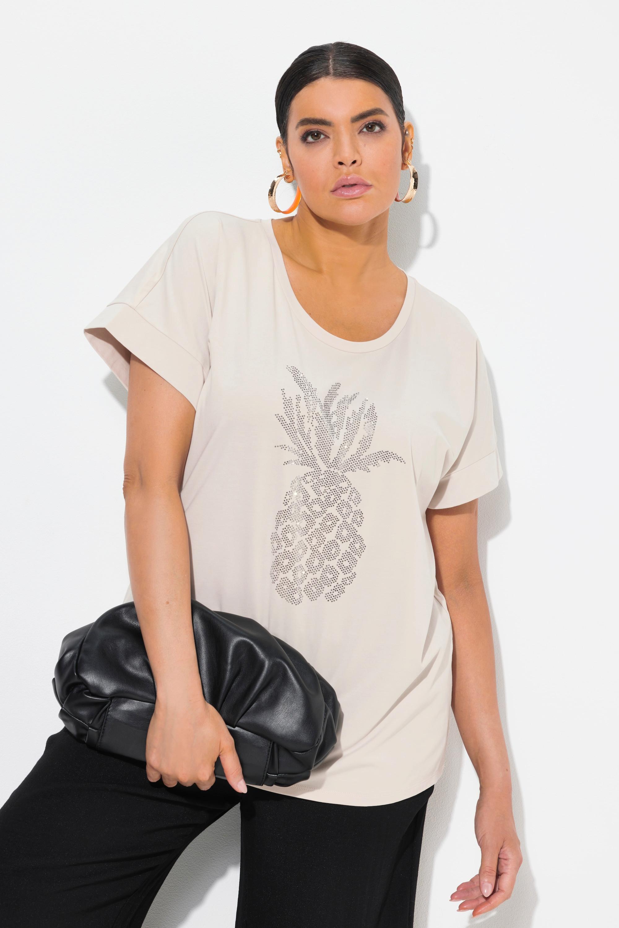 Ulla Popken T-shirt Oversize Ananas Strass Encolure Ronde Manches Courtes  