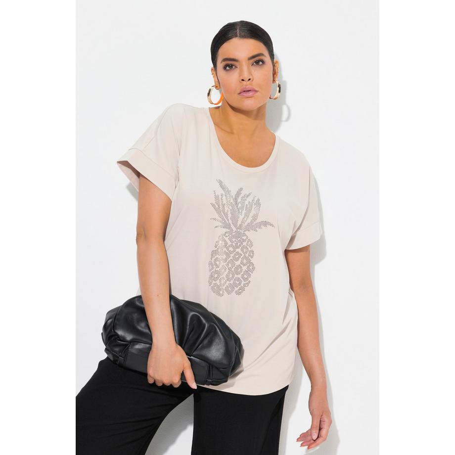 Ulla Popken T-shirt Oversize Ananas Brillante Scollo Rotondo Mezze Maniche  