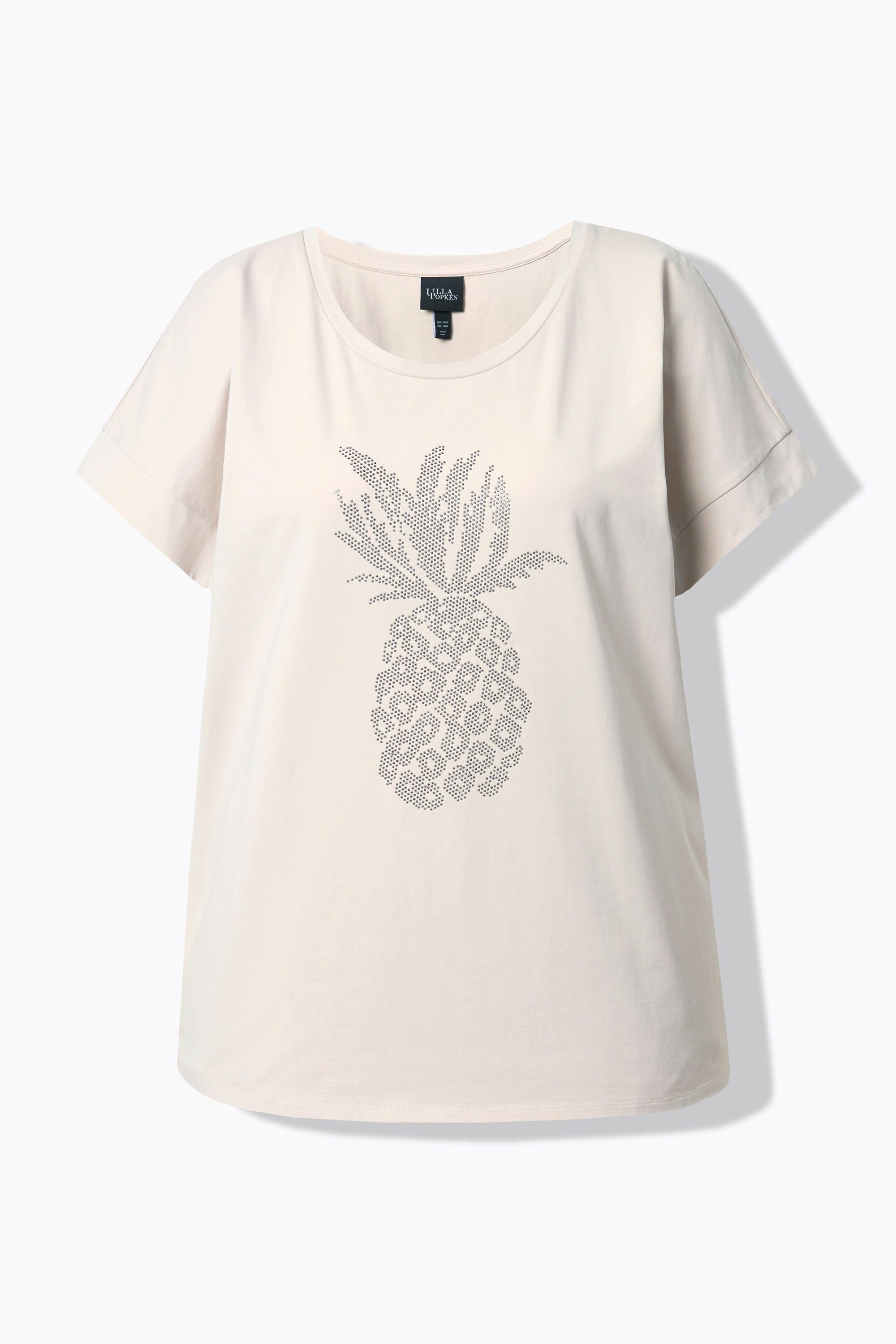 Ulla Popken T-shirt Oversize Ananas Strass Encolure Ronde Manches Courtes  