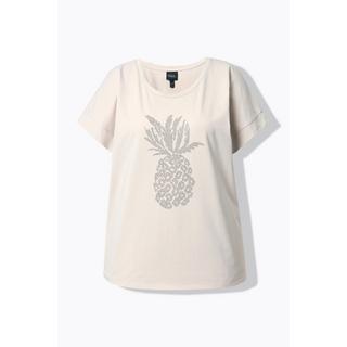 Ulla Popken T-shirt Oversize Ananas Strass Encolure Ronde Manches Courtes  