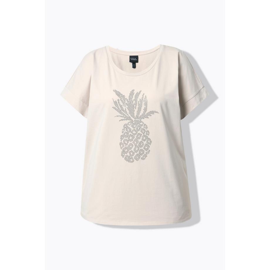 Ulla Popken T-shirt Oversize Ananas Brillante Scollo Rotondo Mezze Maniche  