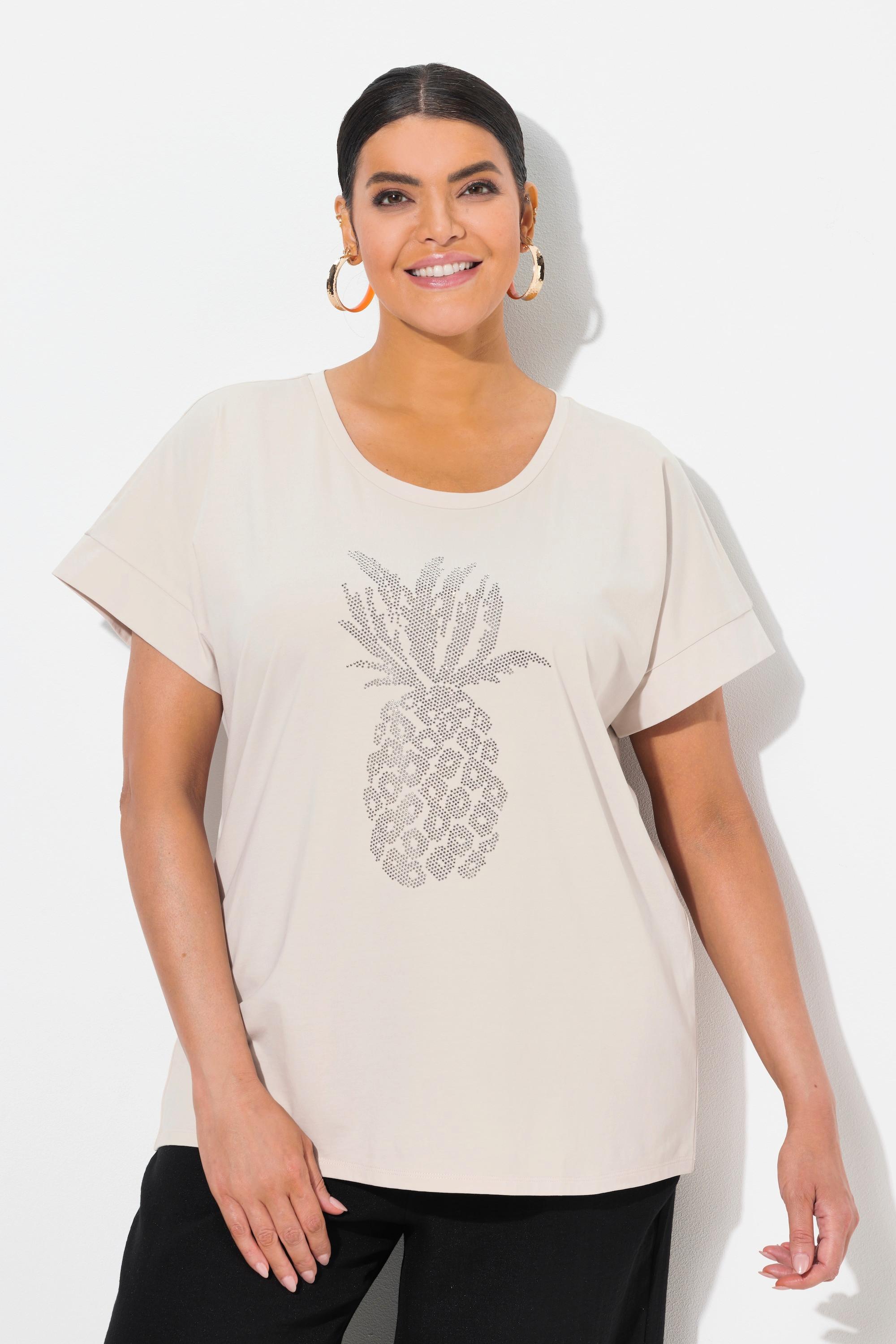 Ulla Popken T-shirt Oversize Ananas Strass Encolure Ronde Manches Courtes  