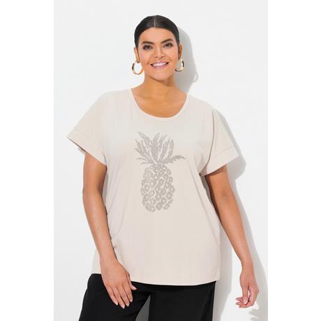 Ulla Popken T-shirt Oversize Ananas Strass Encolure Ronde Manches Courtes  