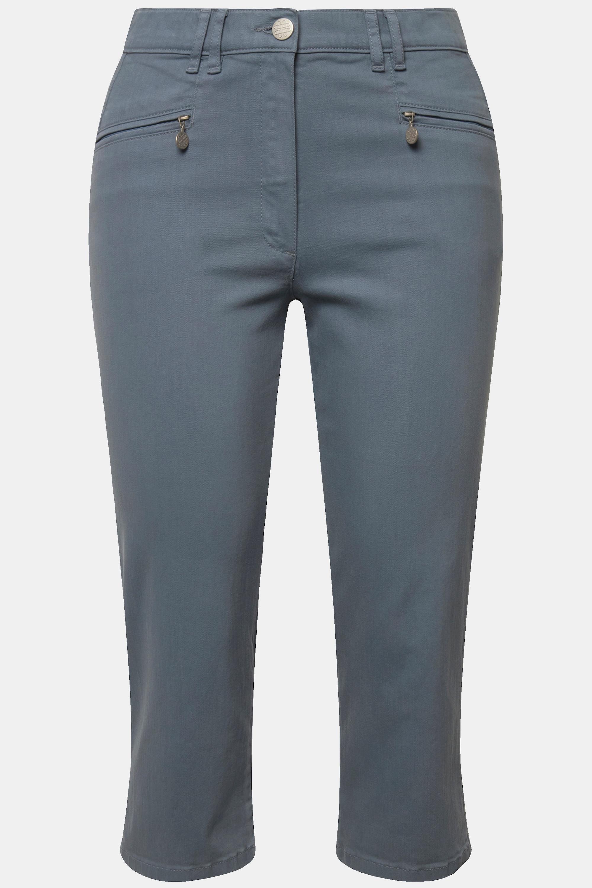 Ulla Popken  Pantalon stretch Mony longueur 7/8. Poches zippées. Tissu stretch confortable 