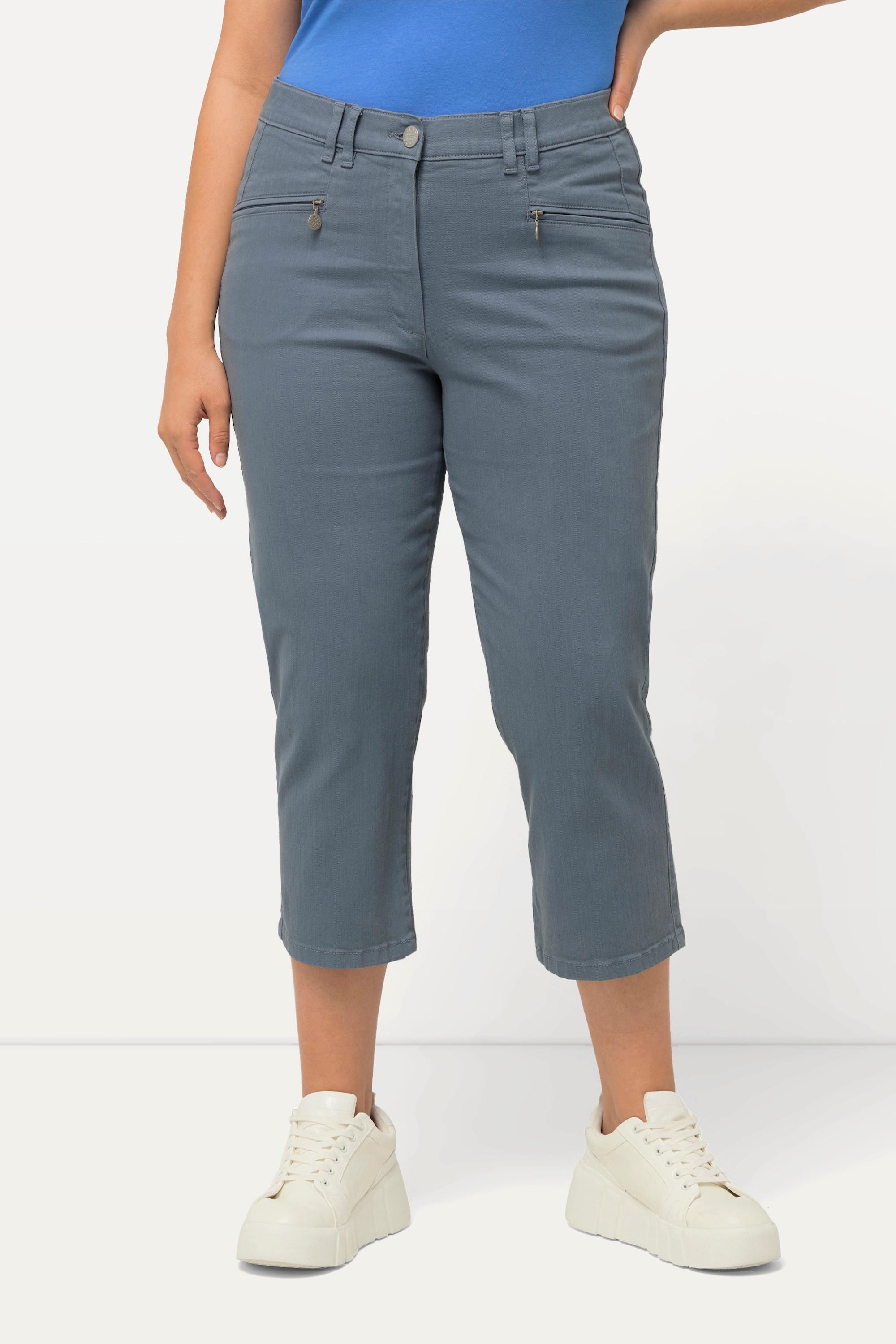 Ulla Popken  Pantaloni a 7/8 modello Mony in comodo tessuto elasticizzato con tasche con zip 