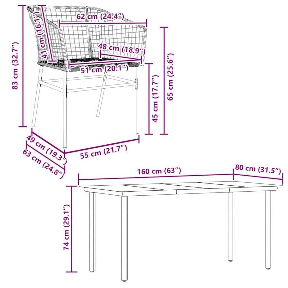 VidaXL Ensemble de salle à manger de jardin rotin  