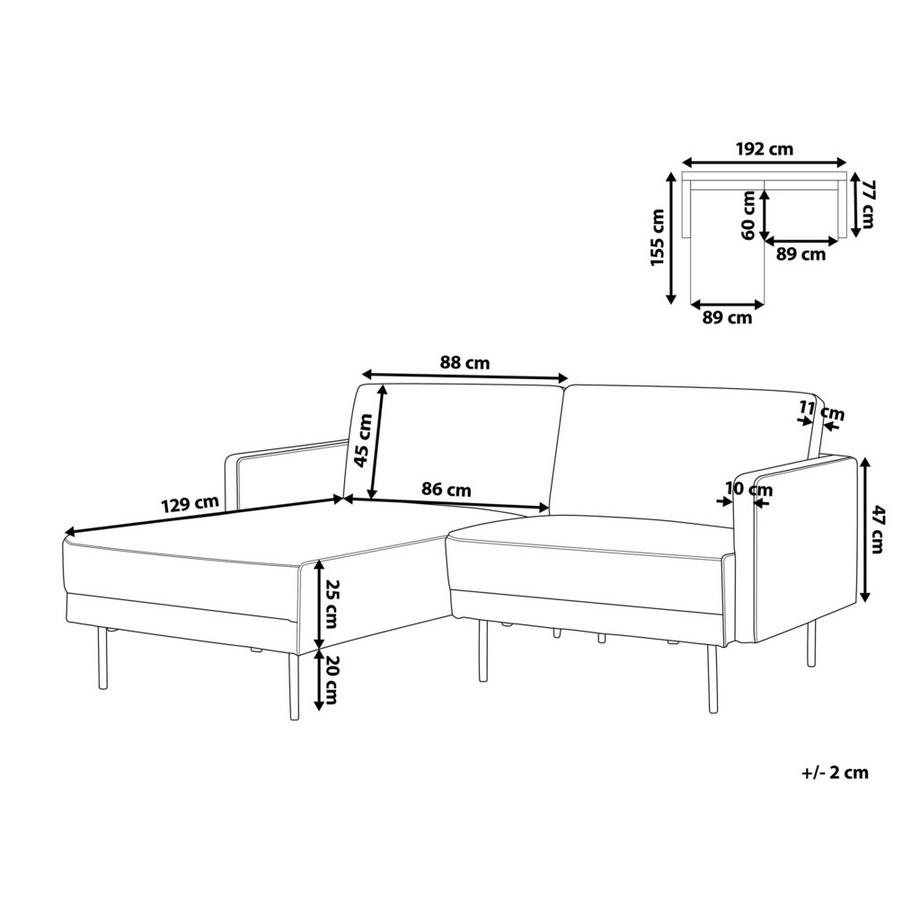 Beliani Canapé d\'angle côté droit en Tissu Minimaliste BREDA  
