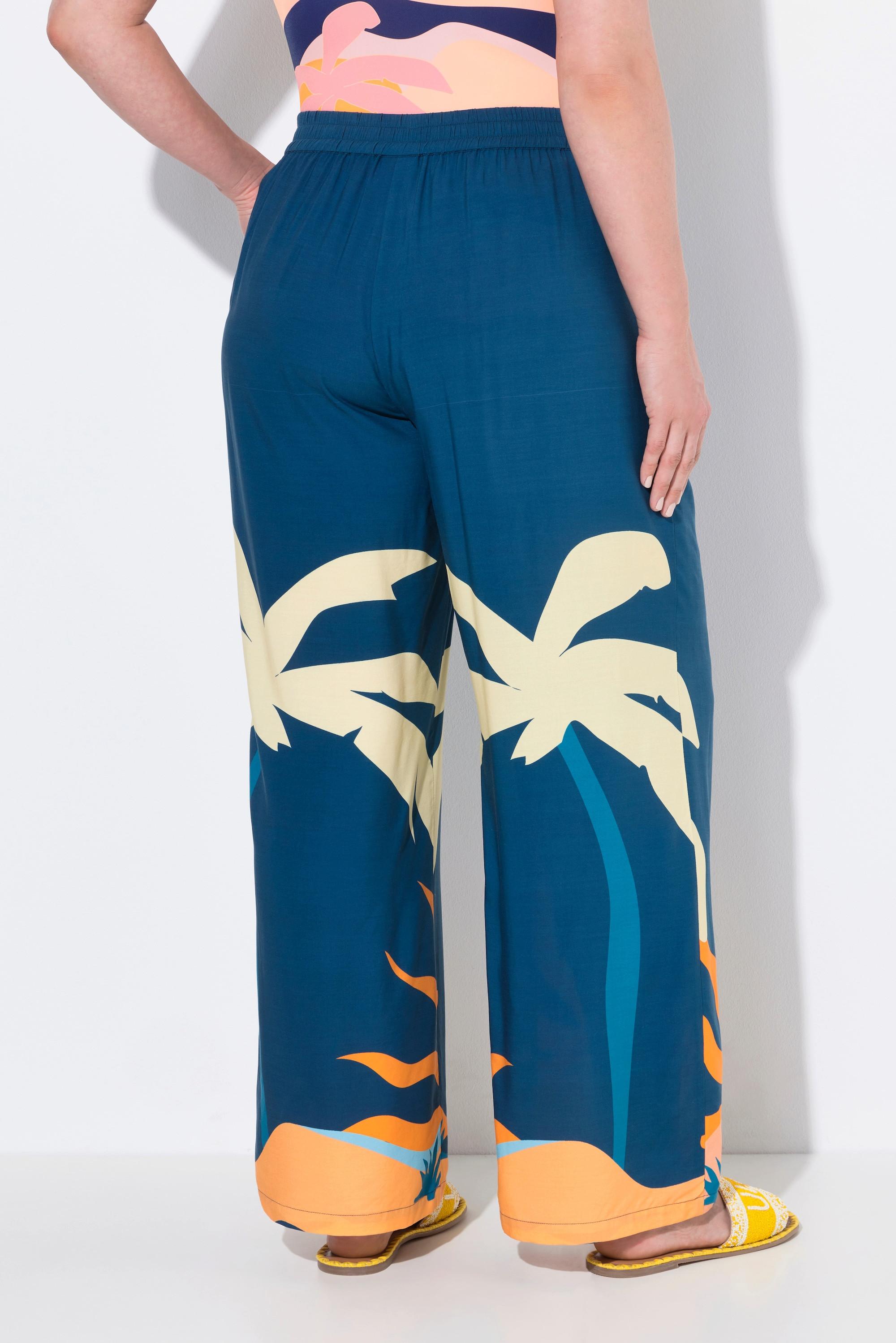 Ulla Popken Palazzohose Weites Bein Palmen Sonnen Print  