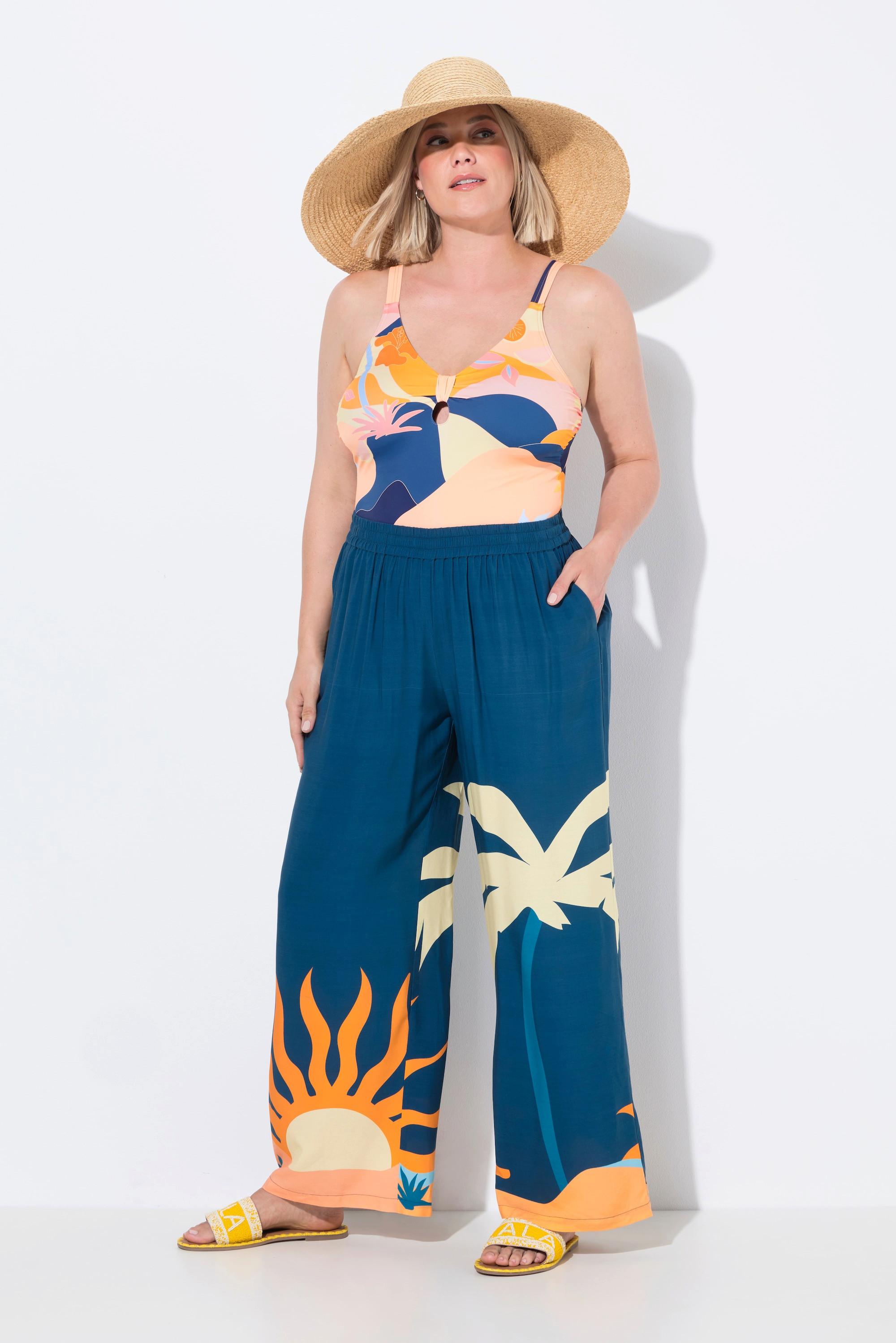 Ulla Popken Palazzohose Weites Bein Palmen Sonnen Print  