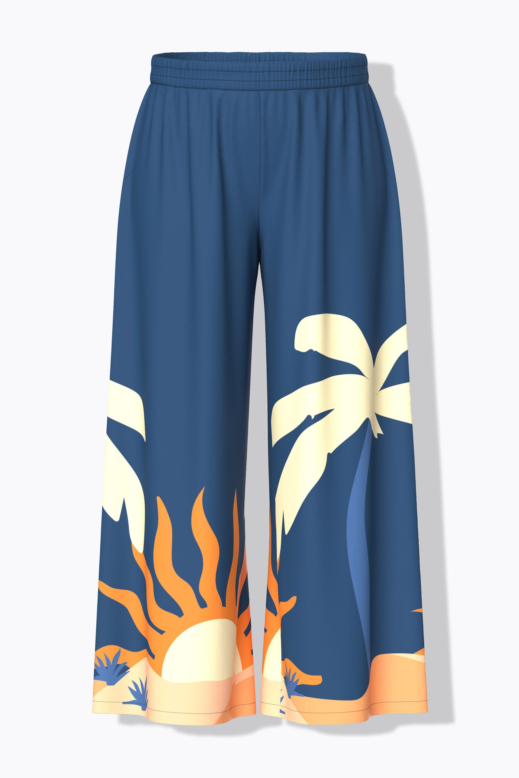 Ulla Popken Palazzohose Weites Bein Palmen Sonnen Print  