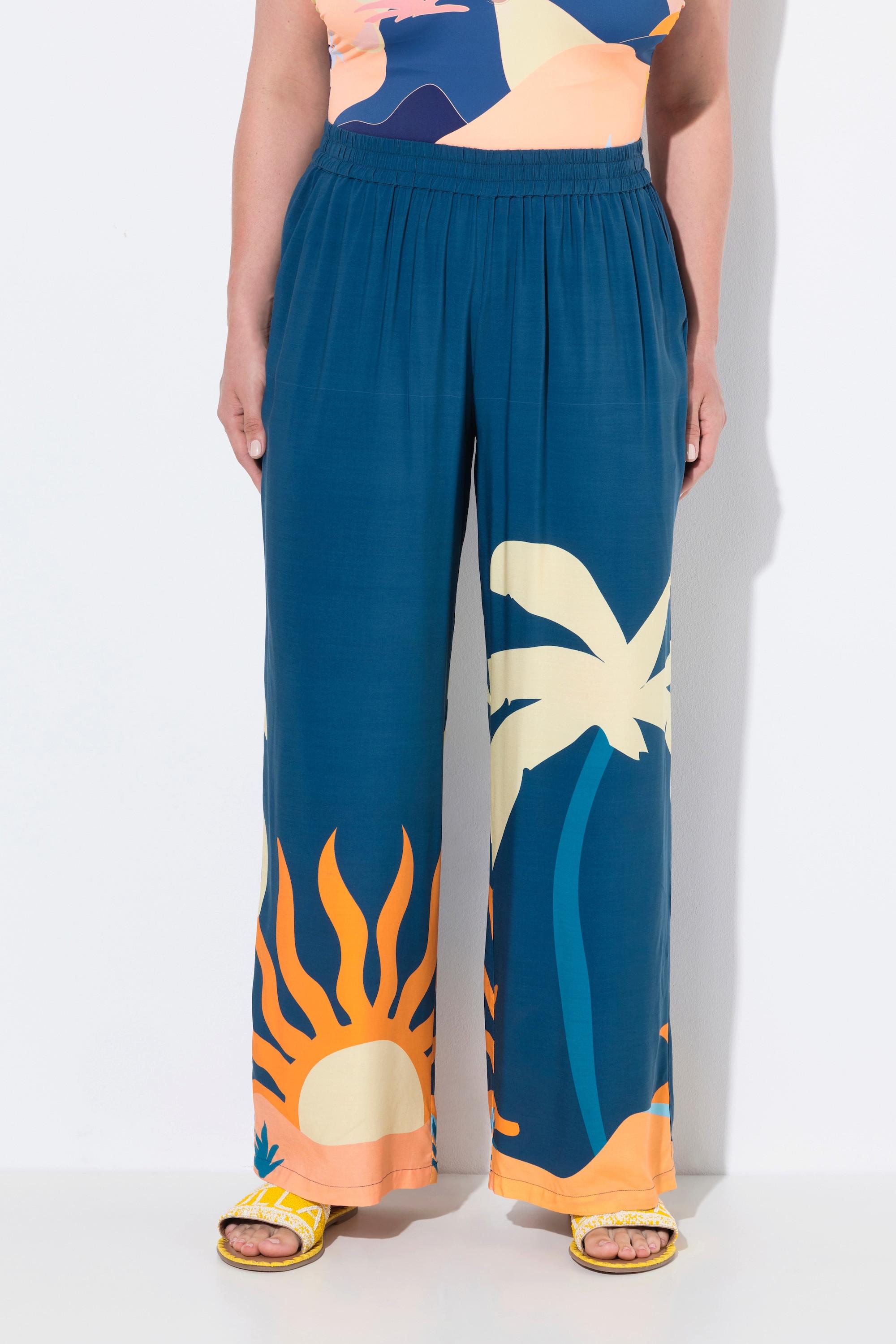 Ulla Popken Palazzohose Weites Bein Palmen Sonnen Print  