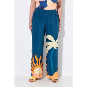 Pantaloni a palazzo con sole, palme, taglio della gamba ampio e cintura elastica