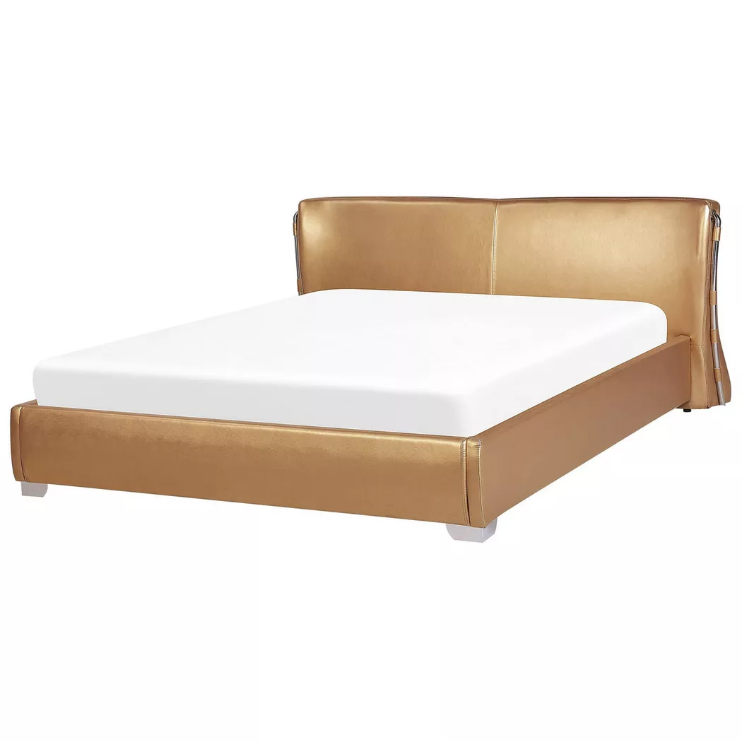 Beliani - Wasserbett aus Echtleder  PARIS, Gelbgold