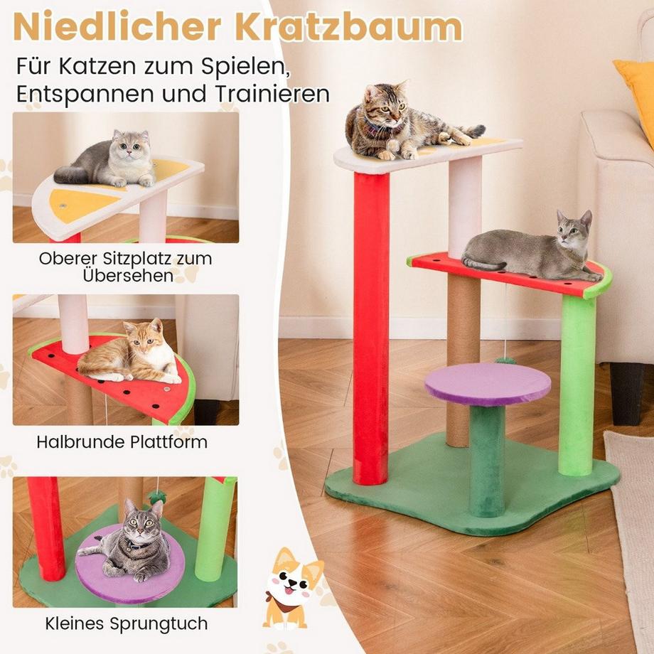 B2X  Klein Kratzbaum mit Plattformen & Erdbeerball & Kratzpfosten Niedliches Obstthema Katzenbaum 