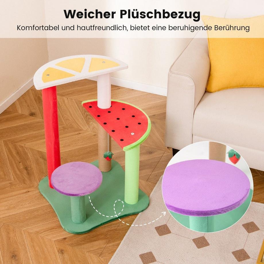 B2X  Klein Kratzbaum mit Plattformen & Erdbeerball & Kratzpfosten Niedliches Obstthema Katzenbaum 