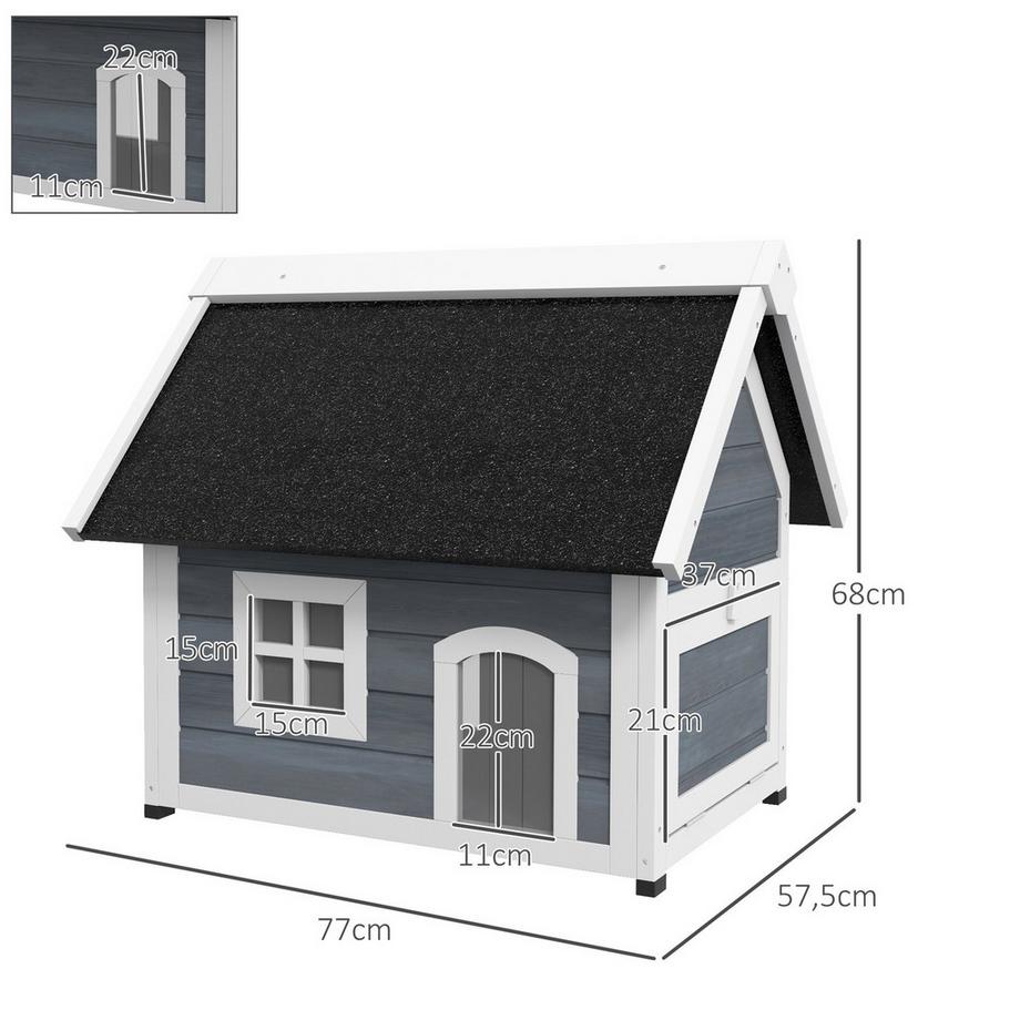 Northio  Katzenhaus, Katzenhöhle aus Holz, mit aufklappbar Asphaltdach, Wetterfest Katzenhütte mit Fenster, 3 Türen, 77 x 57,5 x 68 cm, Grau 