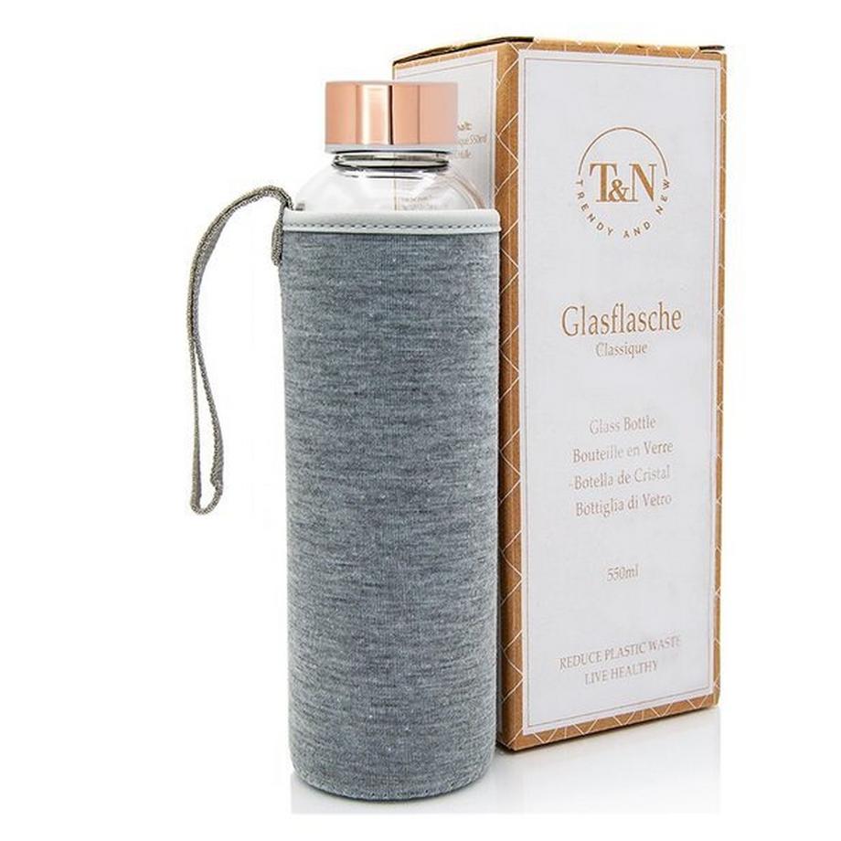 T&N  Glastrinkflasche Wasserflasche Classique (Roségold, Grau, 550ml) 