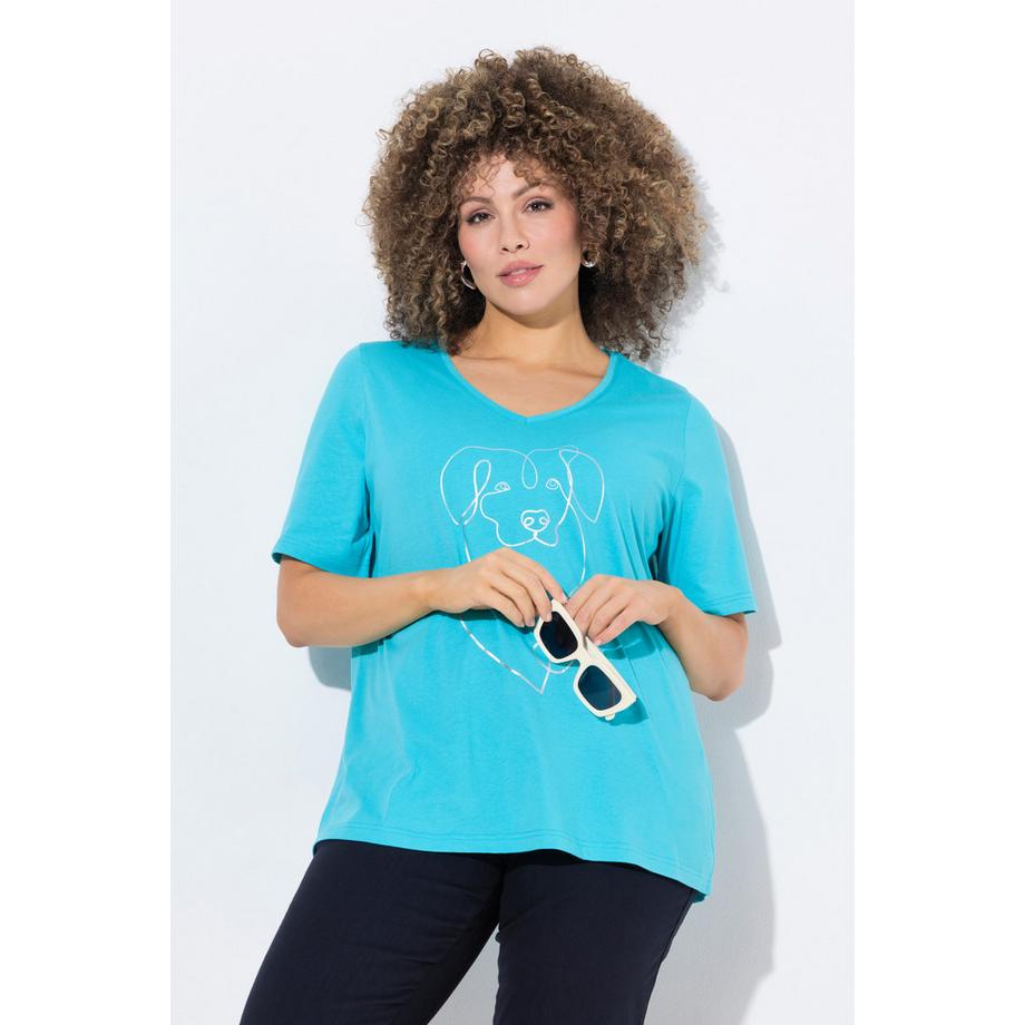 Ulla Popken T-Shirt Motif Animal Métallisé Col V Manches Courtes  