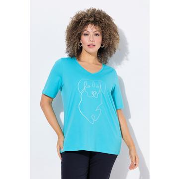 T-shirt con design metallico con animale, scollo a V e mezze maniche