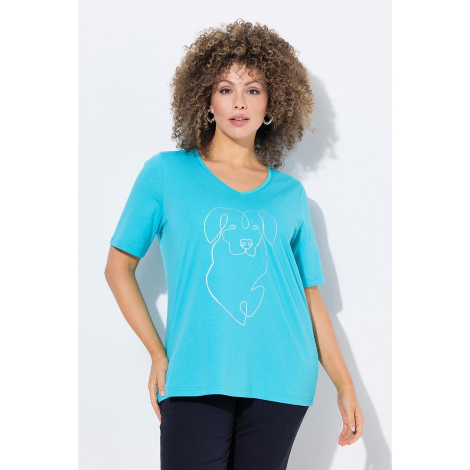 Ulla Popken T-Shirt Motif Animal Métallisé Col V Manches Courtes  