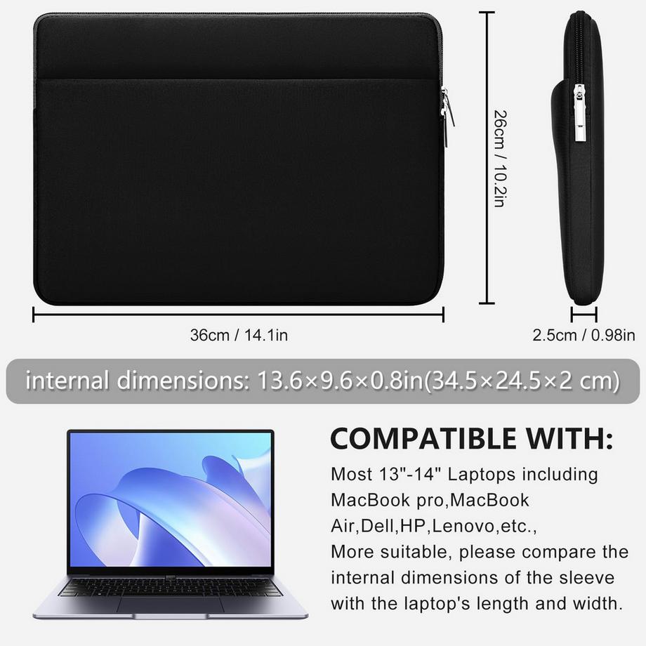 Only-bags.store Fodero per Laptop con Tasca Anteriore a Zip  