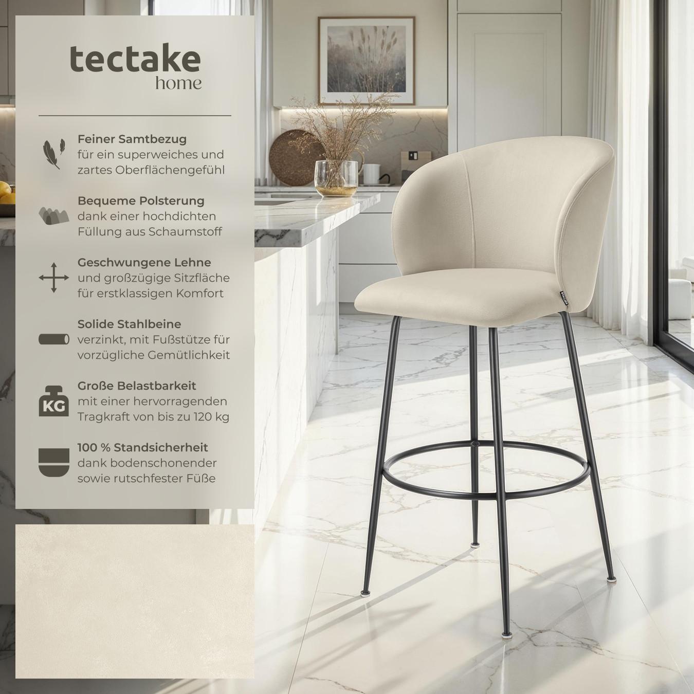 Tectake Chaise de bar LUANA en velours rembourré  