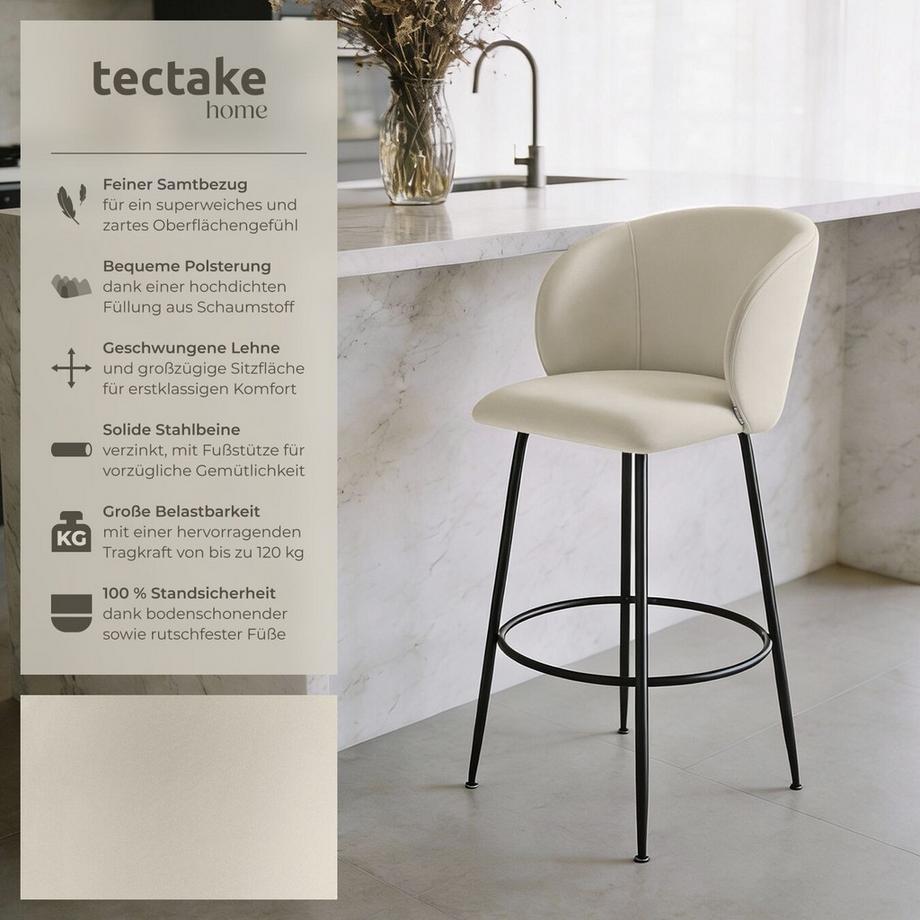 Tectake Chaise de bar LUANA en velours rembourré  