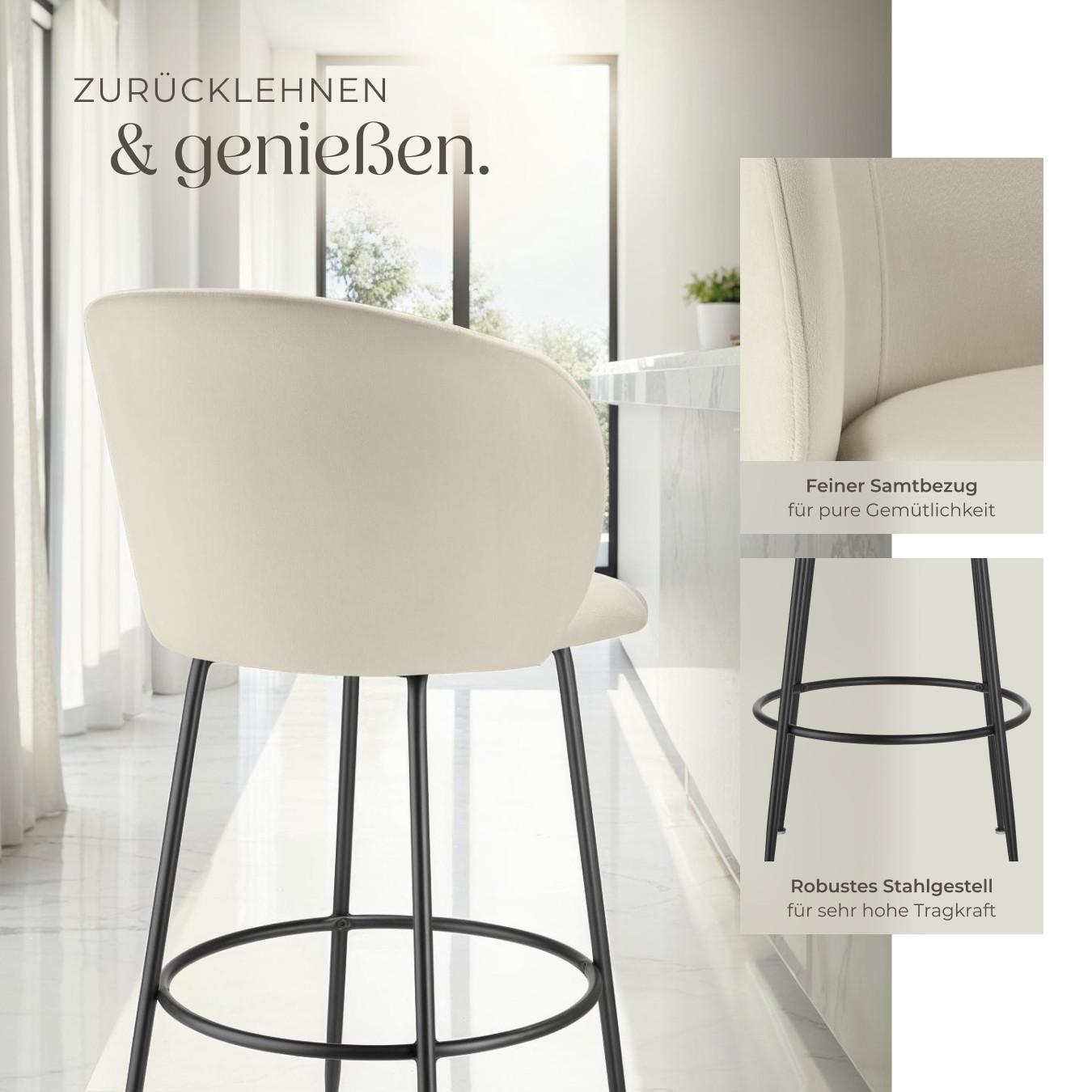 Tectake Chaise de bar LUANA en velours rembourré  