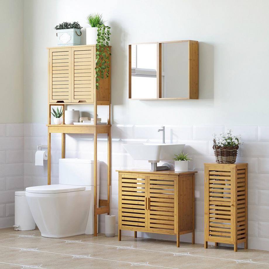 Northio Mobile da bagno laterale con anta a doghe, 2 scomparti, contenitore, naturale, 30x19,9x70 cm  