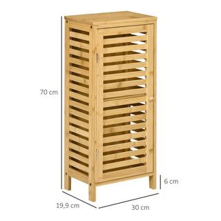 Northio Badschrank Beistellschrank mit Lamellentür, 2 Fächern, Aufbewahrung, Natur, 30x19,9x70cm  