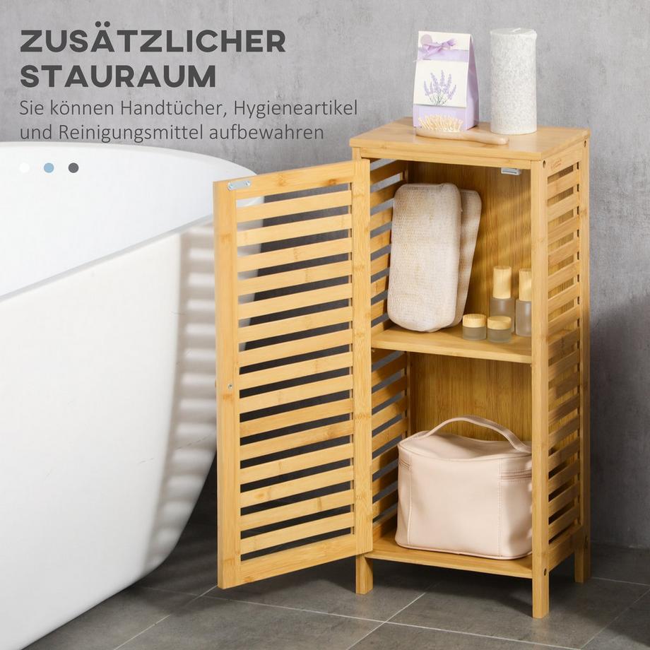 Northio Mobile da bagno laterale con anta a doghe, 2 scomparti, contenitore, naturale, 30x19,9x70 cm  