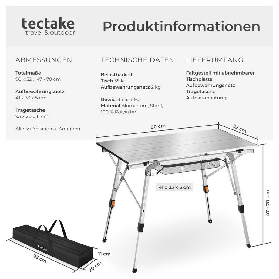Tectake  Campingtisch Tina faltbar aus Aluminium 
