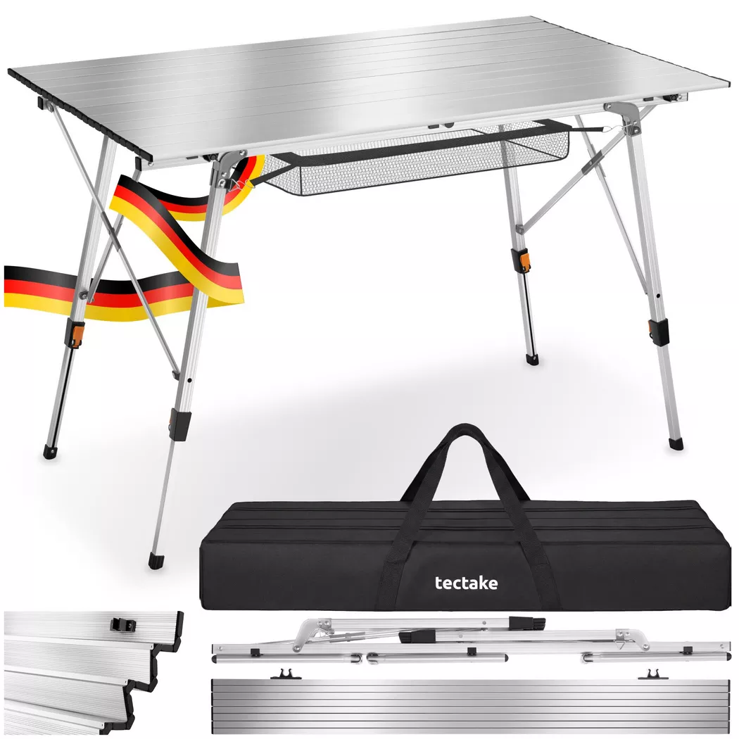 tectake Tina Aluminum Folding Camping Table, Height-Adjustable in Silver