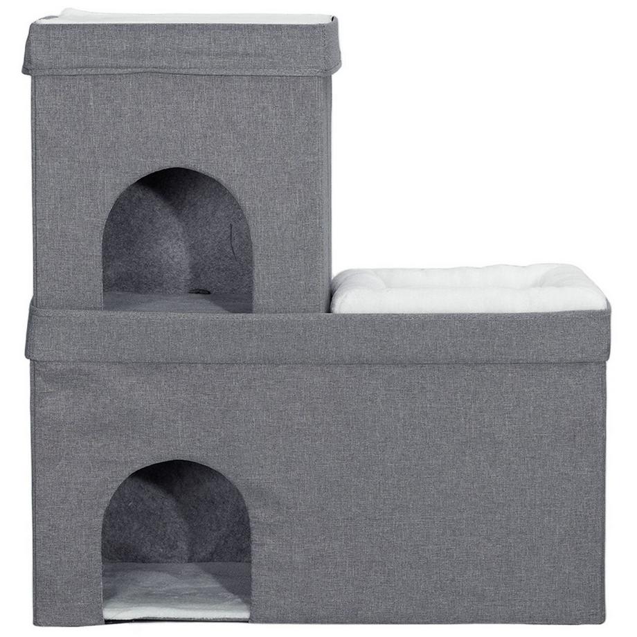 Northio  Katzenhöhle Katzenhütte, Katzenhaus mit 3 Ebenen, Katzenbett mit Kissen, Hundehaus für Katzen bis 5 kg, 74 x 37,5 x 78,5 cm, Grau 