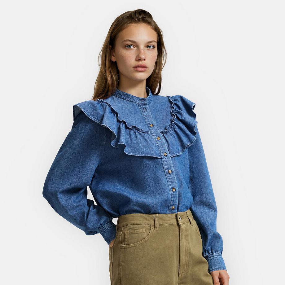 Chemise en denim à volants