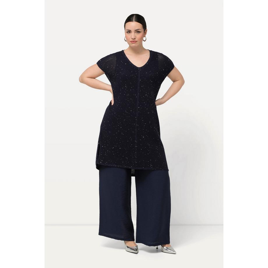 Ulla Popken Pull Long Sans Manches Maille Texturée Paillettes Col Rond  