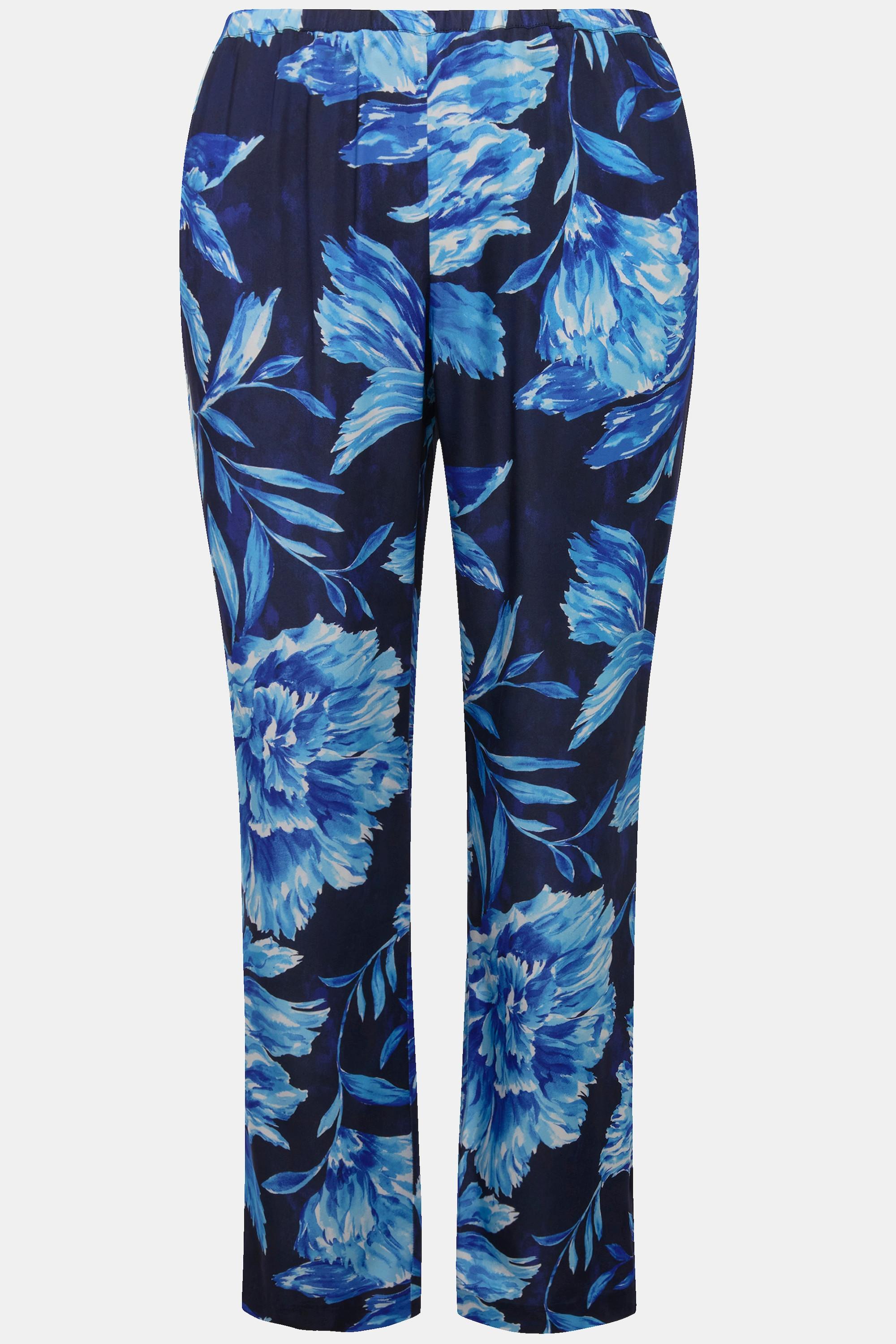 Ulla Popken Pantaloni Raso Floreale Gamba Dritta  