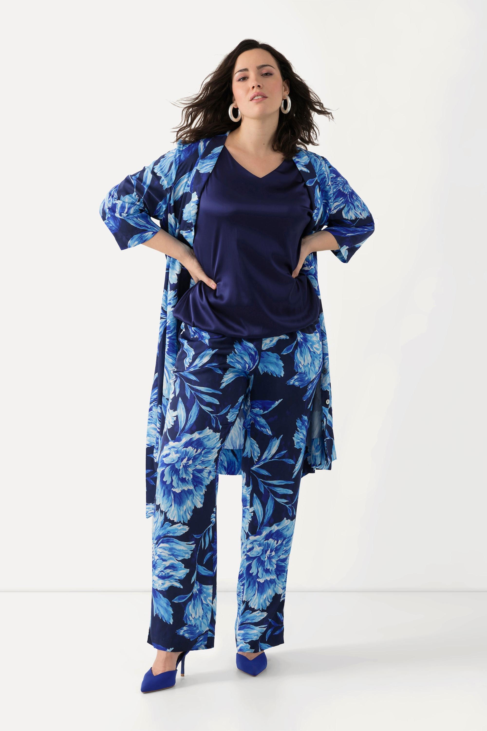 Ulla Popken Pantaloni Raso Floreale Gamba Dritta  