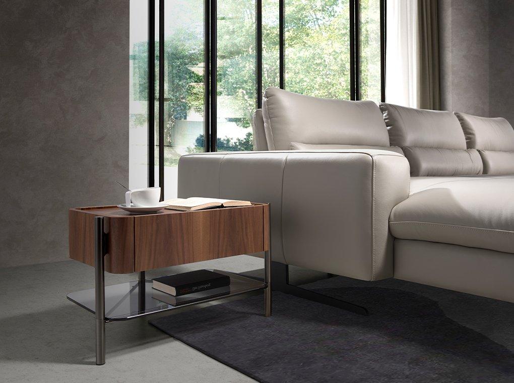 ANGEL CERDA Comodino noce e acciaio scuro  