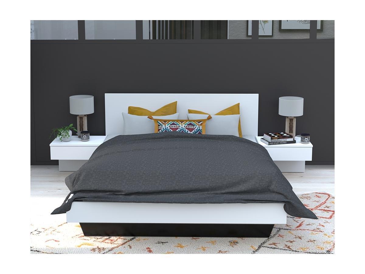 Vente-unique Letto con comodini 140 x 190 cm Bianco + Materasso - MARVELLOUS  