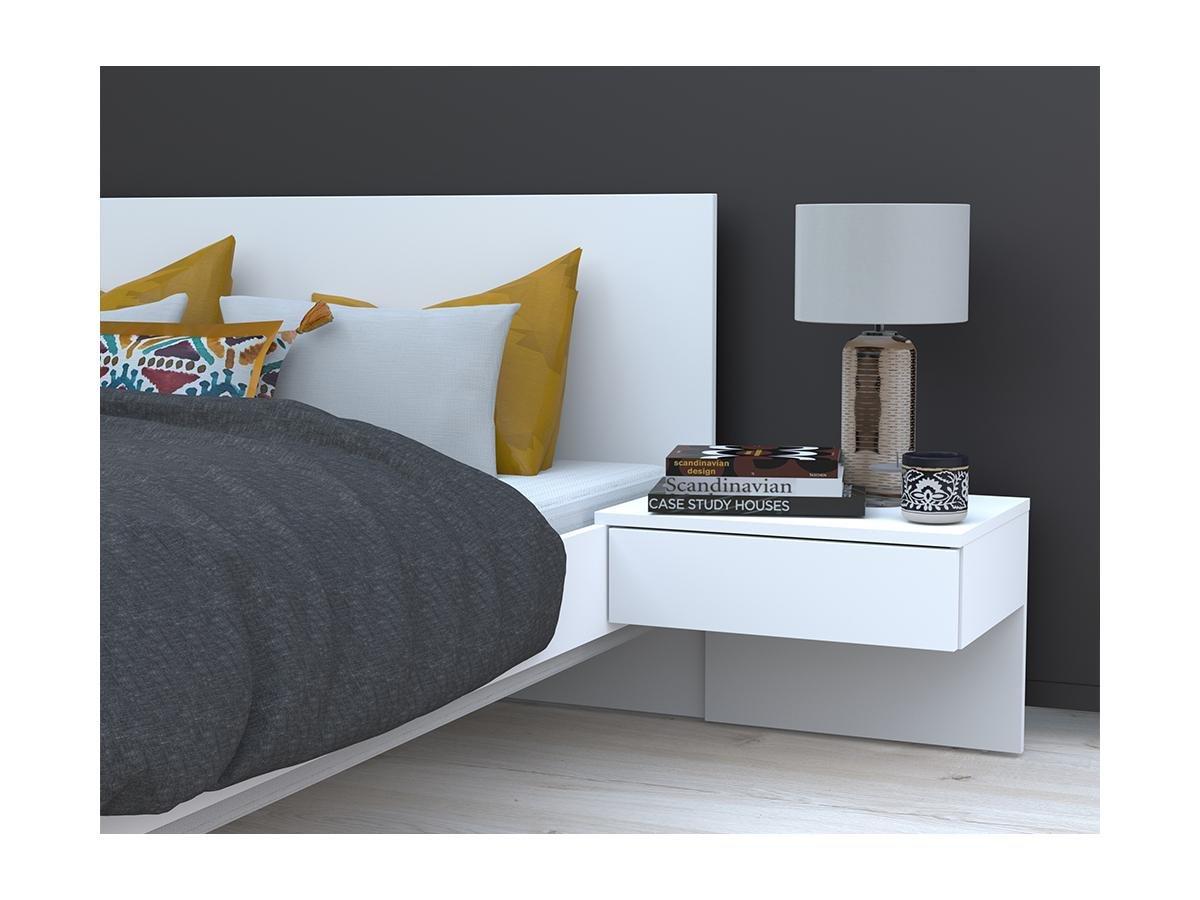 Vente-unique Letto con comodini 140 x 190 cm Bianco + Materasso - MARVELLOUS  