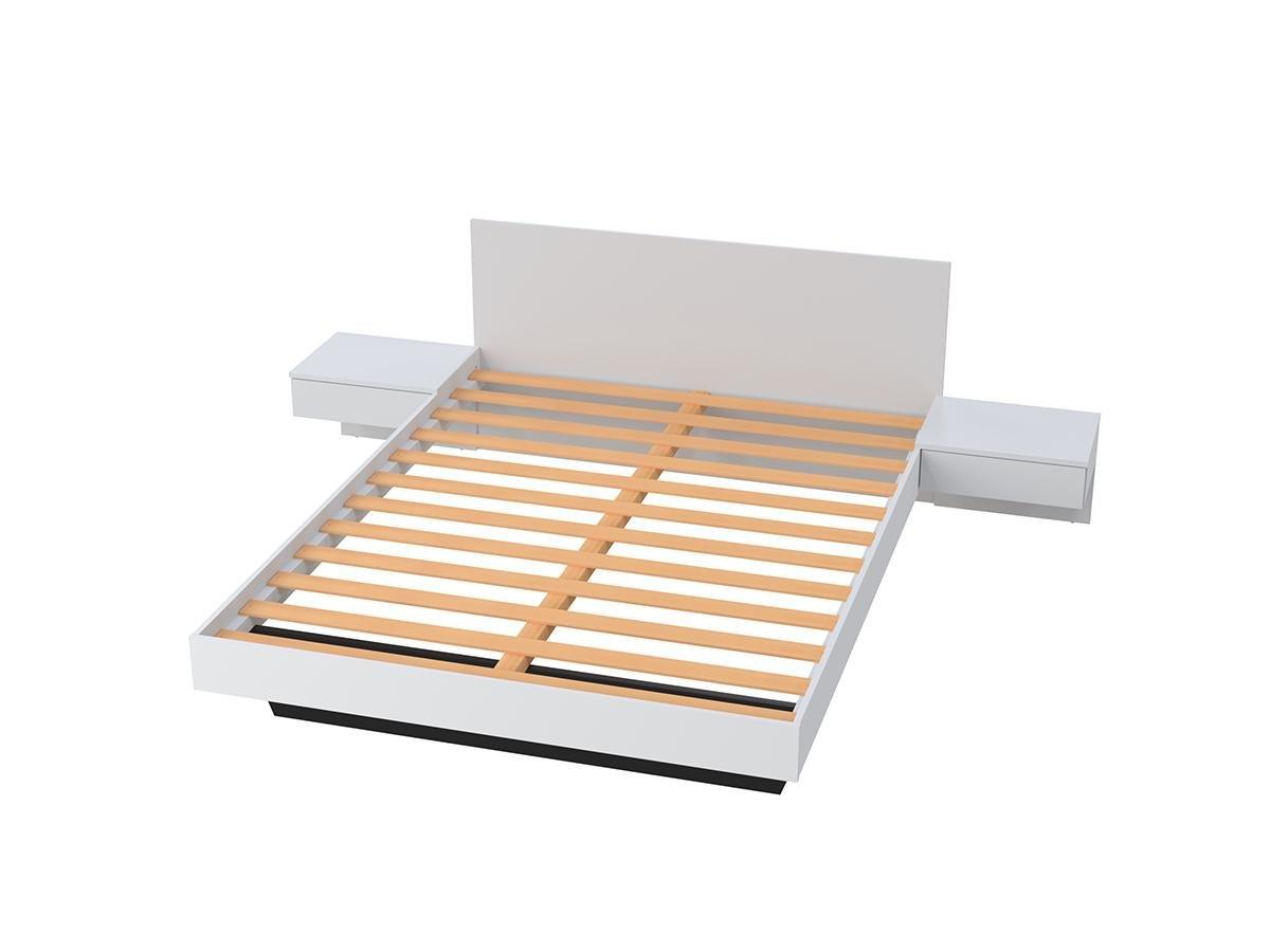 Vente-unique Lit avec chevets - 140 x 190 cm - Coloris : Blanc + Matelas - MARVELLOUS  