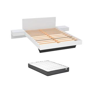 Vente-unique Lit avec chevets - 140 x 190 cm - Coloris : Blanc + Matelas - MARVELLOUS  