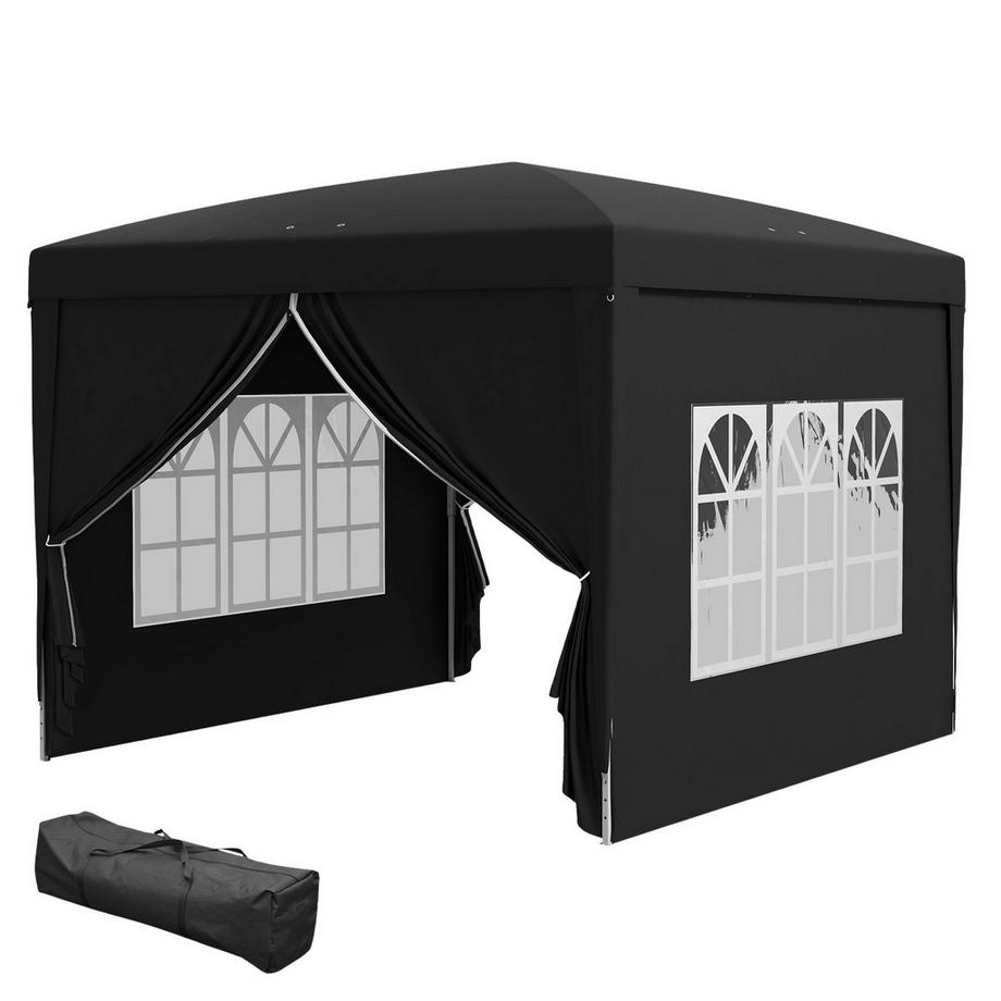 Gazebo circa 3x3m, gazebo pieghevole pieghevole idrorepellente, stabile, resistente all'inverno, protezione UV 50+, tenda per feste pieghevole, tenda da giardino con 4 pannelli laterali, gazebo da giardino tascabile per campeggio, giardino, nero