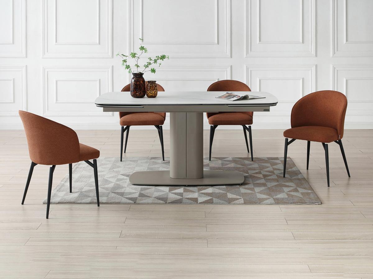 PASCAL MORABITO Table à manger extensible 6 à 10 couverts en céramique et métal - Effet marbre blanc et taupe - CARIOULA de Pascal MORABITO  