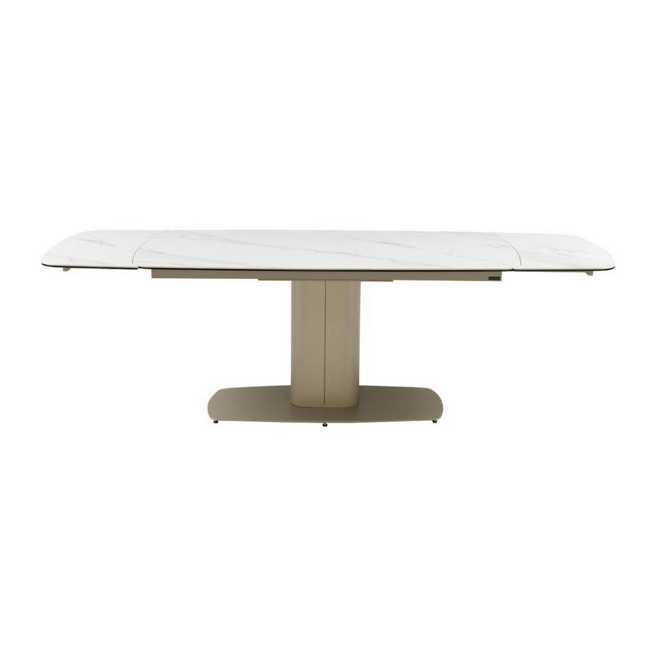 PASCAL MORABITO Table à manger extensible 6 à 10 personnes en céramique et métal - Effet marbre blanc et taupe - CARIOULA de Pascal MORABITO  