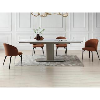 PASCAL MORABITO Table à manger extensible 6 à 10 personnes en céramique et métal - Effet marbre blanc et taupe - CARIOULA de Pascal MORABITO  