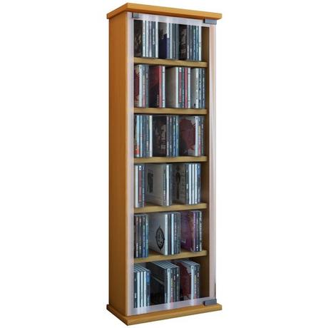 VCM CD Regal Holz | CD Schrank mit ESG-Sicherheitsglastüren für 204 CDs oder 72 DVDs | Maße: H. 92 x B. 31 x T. 18 cm | Elegantes DVD Regal mit Rollen |  