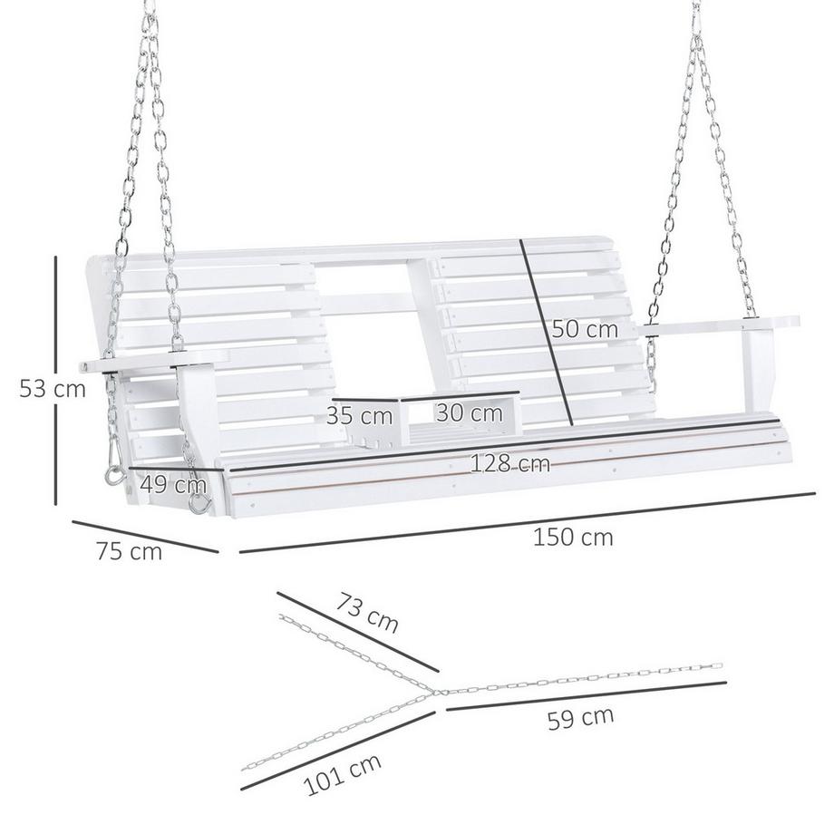 Northio Panca Sospesa Altalena Da Giardino Panca Altalena Con Tavolino Pieghevole Per 2-3 Persone Patio In Legno Di Abete Comodo 150 X 75 X 53 Cm Bianco  