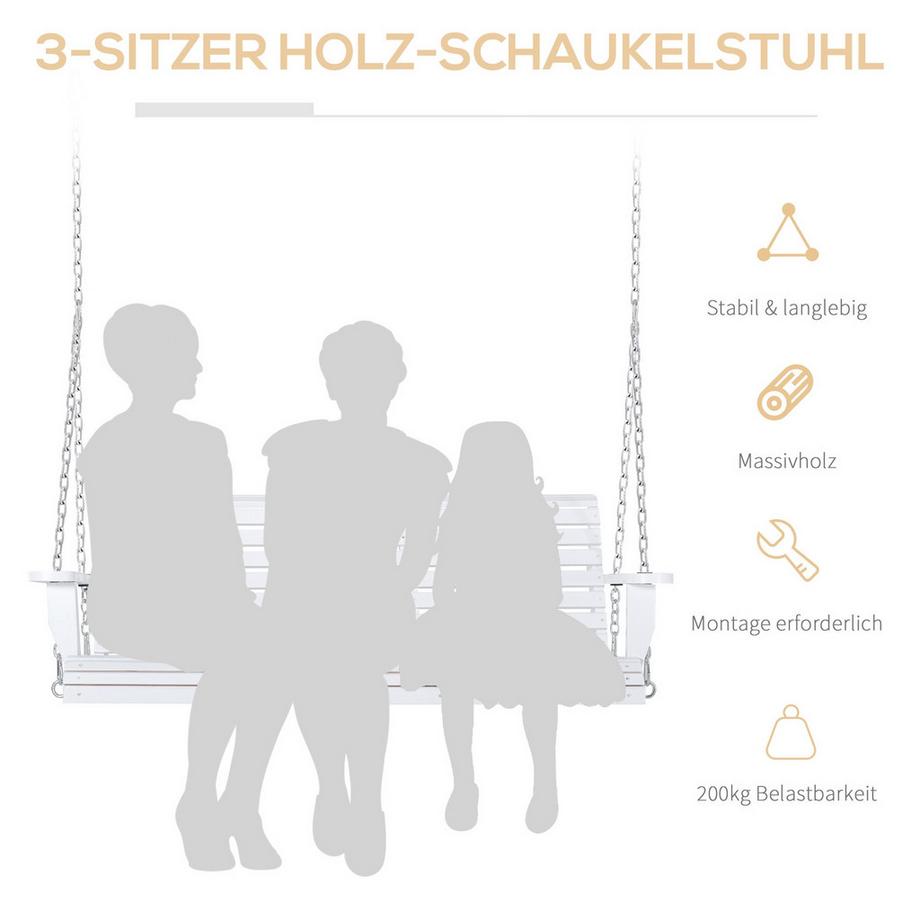 Northio Panca Sospesa Altalena Da Giardino Panca Altalena Con Tavolino Pieghevole Per 2-3 Persone Patio In Legno Di Abete Comodo 150 X 75 X 53 Cm Bianco  